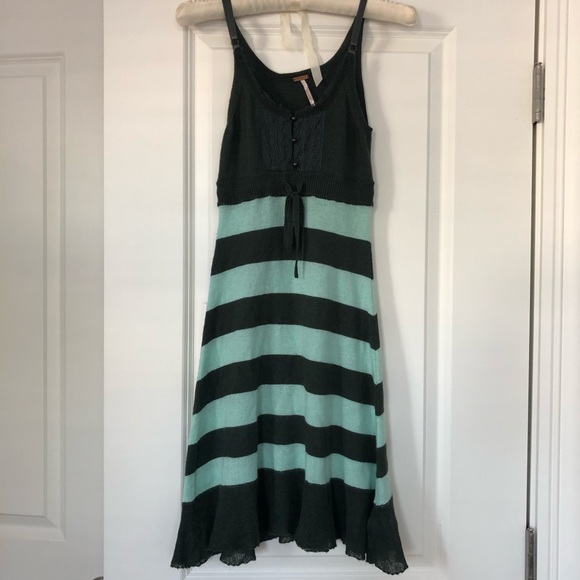 Free People Sweater Dress Tunic Top Wool Angora Blend Green Stripe Size XS VTG - Picture 2 of 9